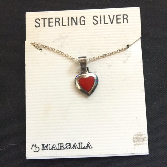 Marsala Jewelry - Marsala Dainty Vintage 925 Sterling Heart Coral Pendant Necklace